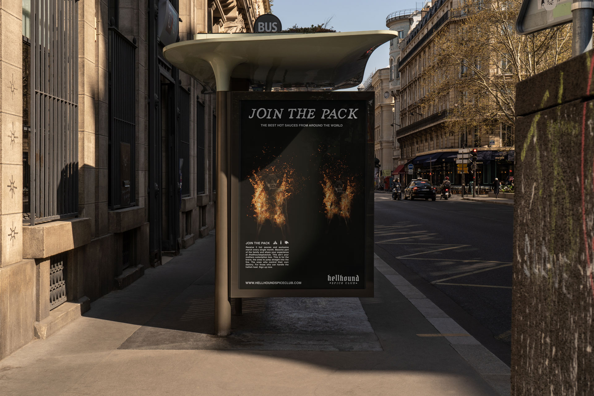 hellhound poster on bus stop