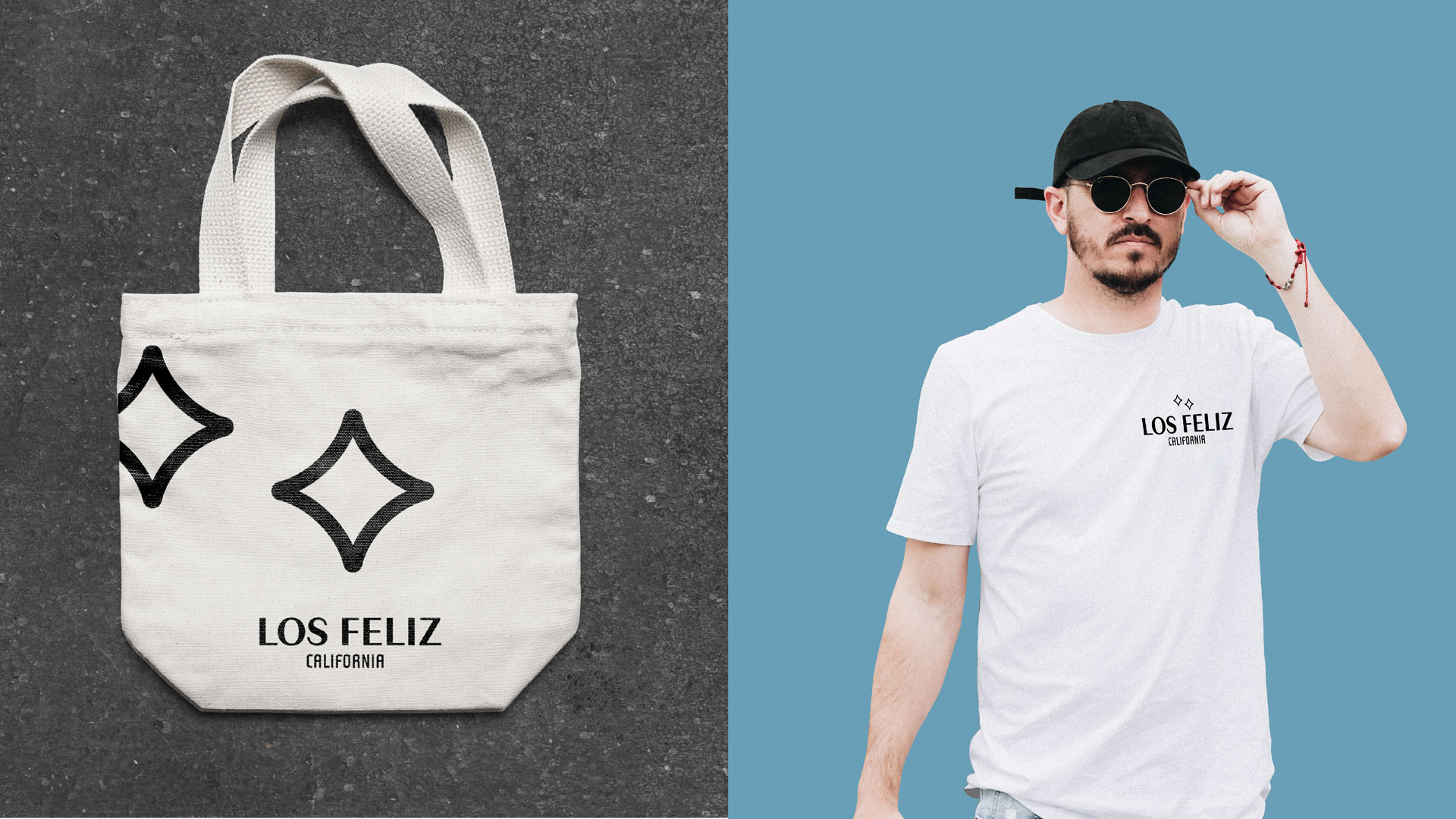 brand elements on tote bag and t-shirt