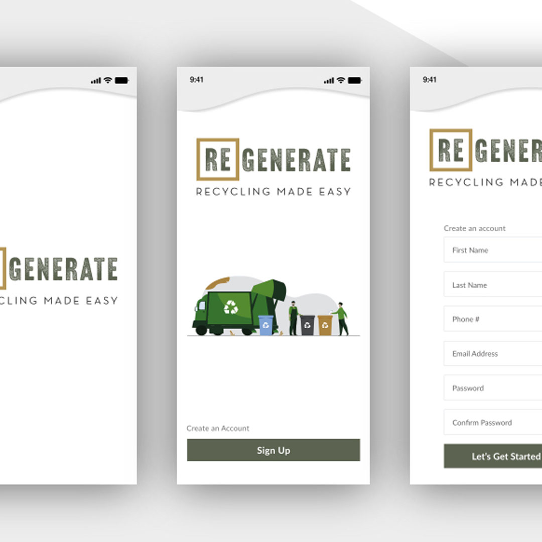 mobile screens displaying regenerate recycling application